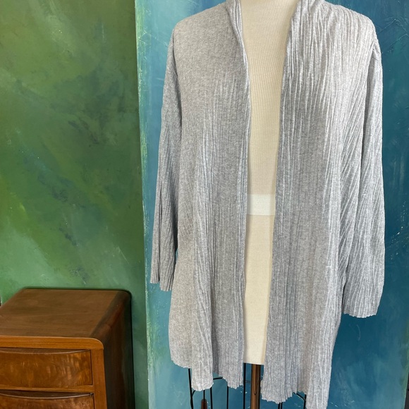 Eileen Fisher Woman 2X crushed pleated cardigan light silver gray - Picture 1 of 8